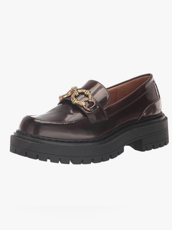 Circus by Sam Edelman Shoes - Circus NY by Sam Edelman Dark Brown Patent Loafers with Gold Chain Accent Sz10